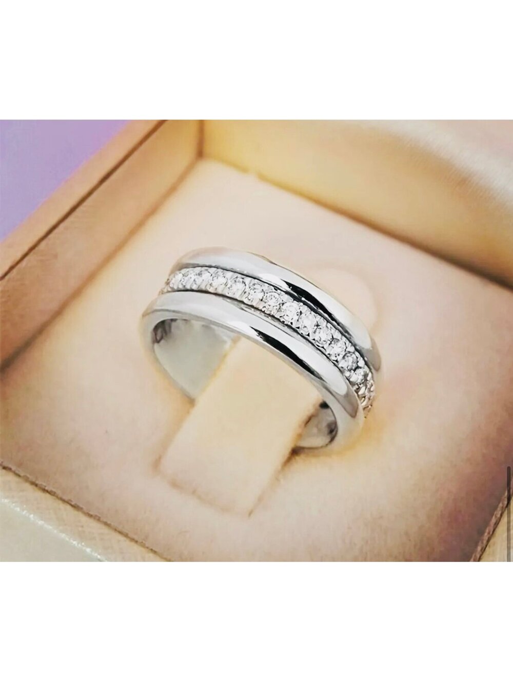 New - Titanium Steel Ring with Inlaid Zircon - Size 6